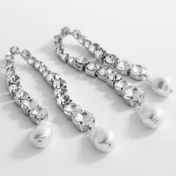 Zara Silver and Pearl Drop Earrings - Picture 4 of 10